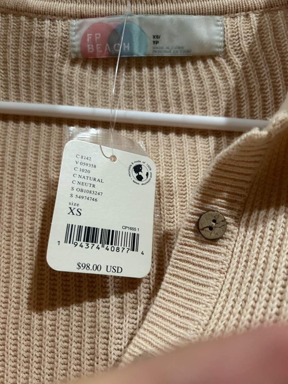 Free People Cream Ribbed Button-Down Pullover - Picture 6 of 9
